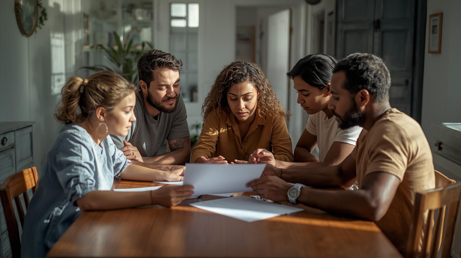Family reviewing mortgage documents at home, understanding their mortgage.