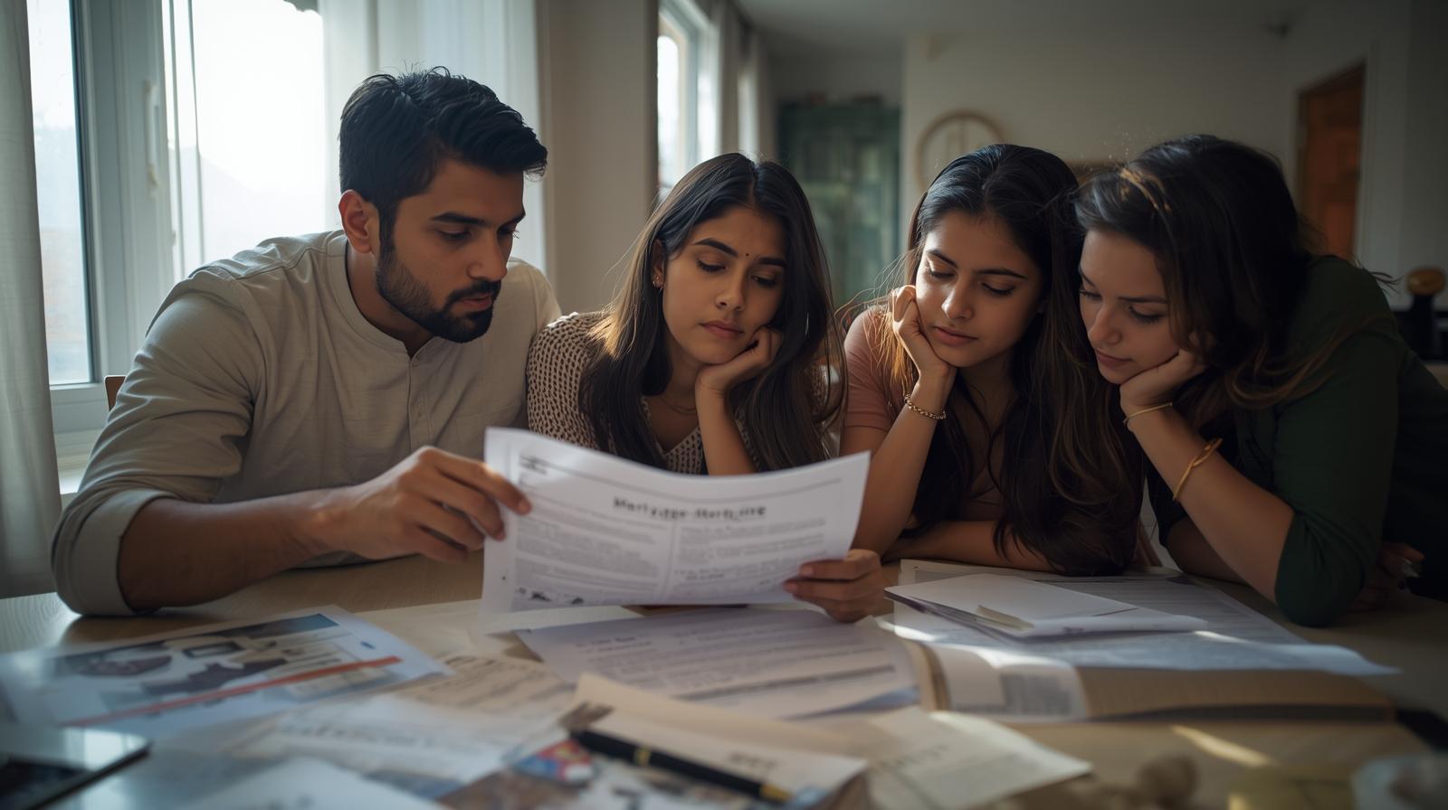 Family reviewing mortgage documents at home, understanding their mortgage.