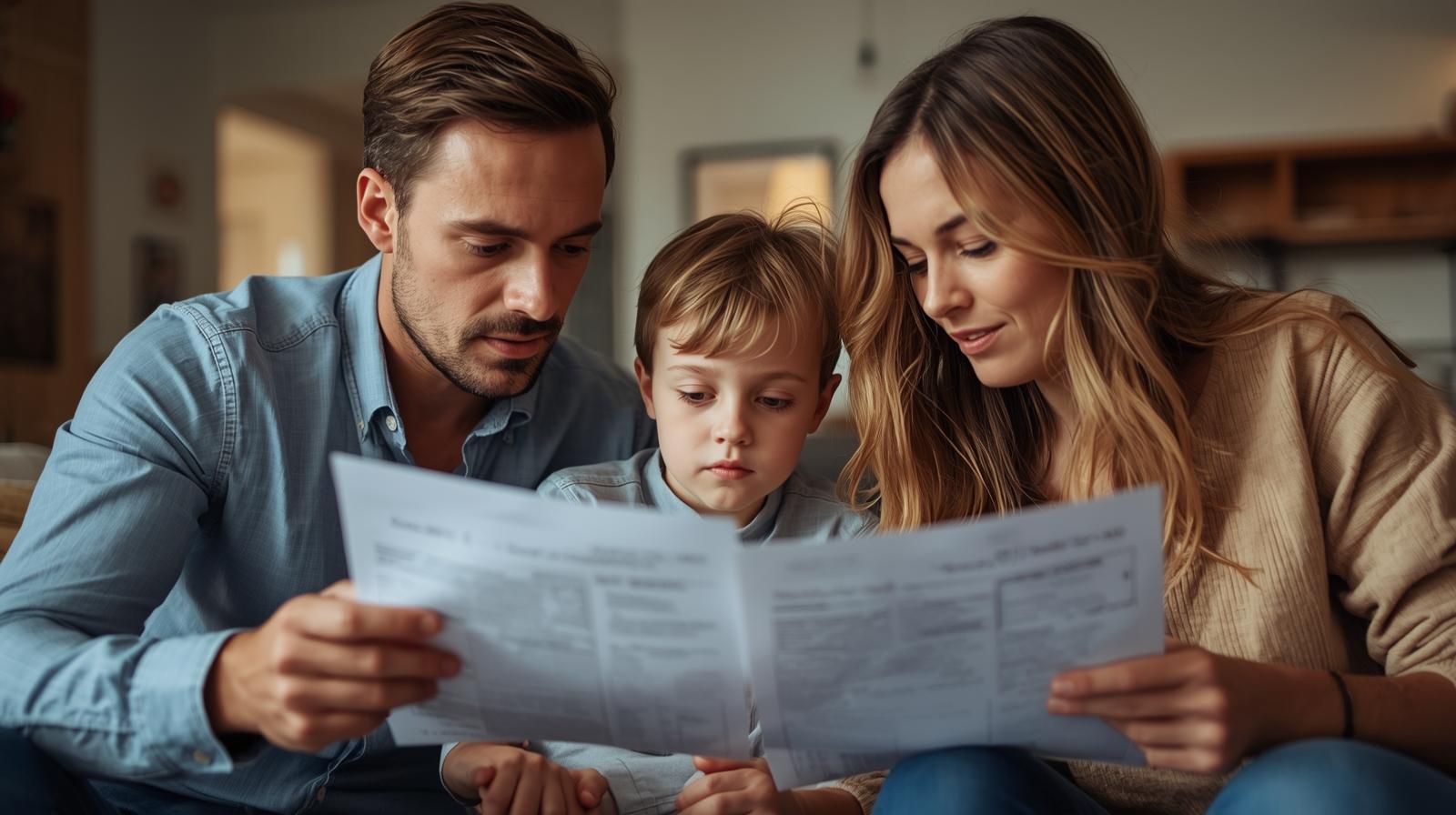 Smiling first-time homebuyer family outside new home