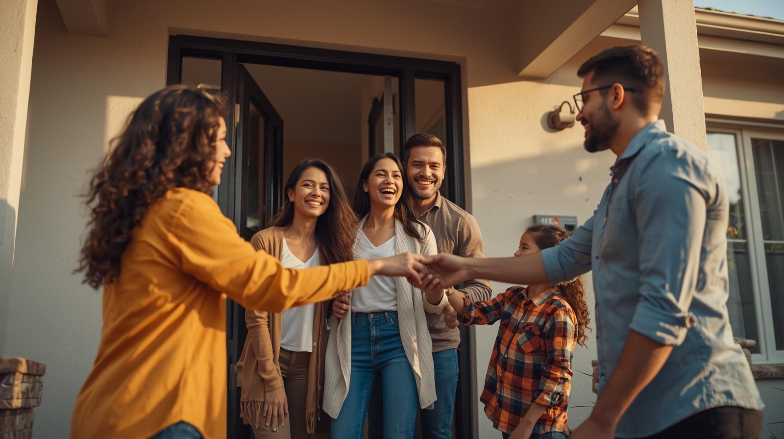 Smiling family holding a “Pre-Approved” sign in front of a house – showcasing the power of mortgage pre-approval