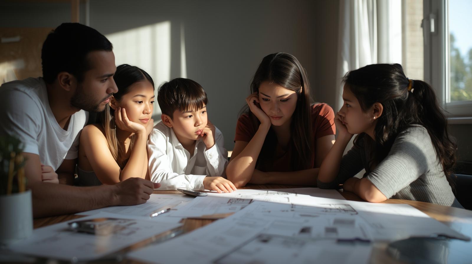 Family deciding between renting or buying a home