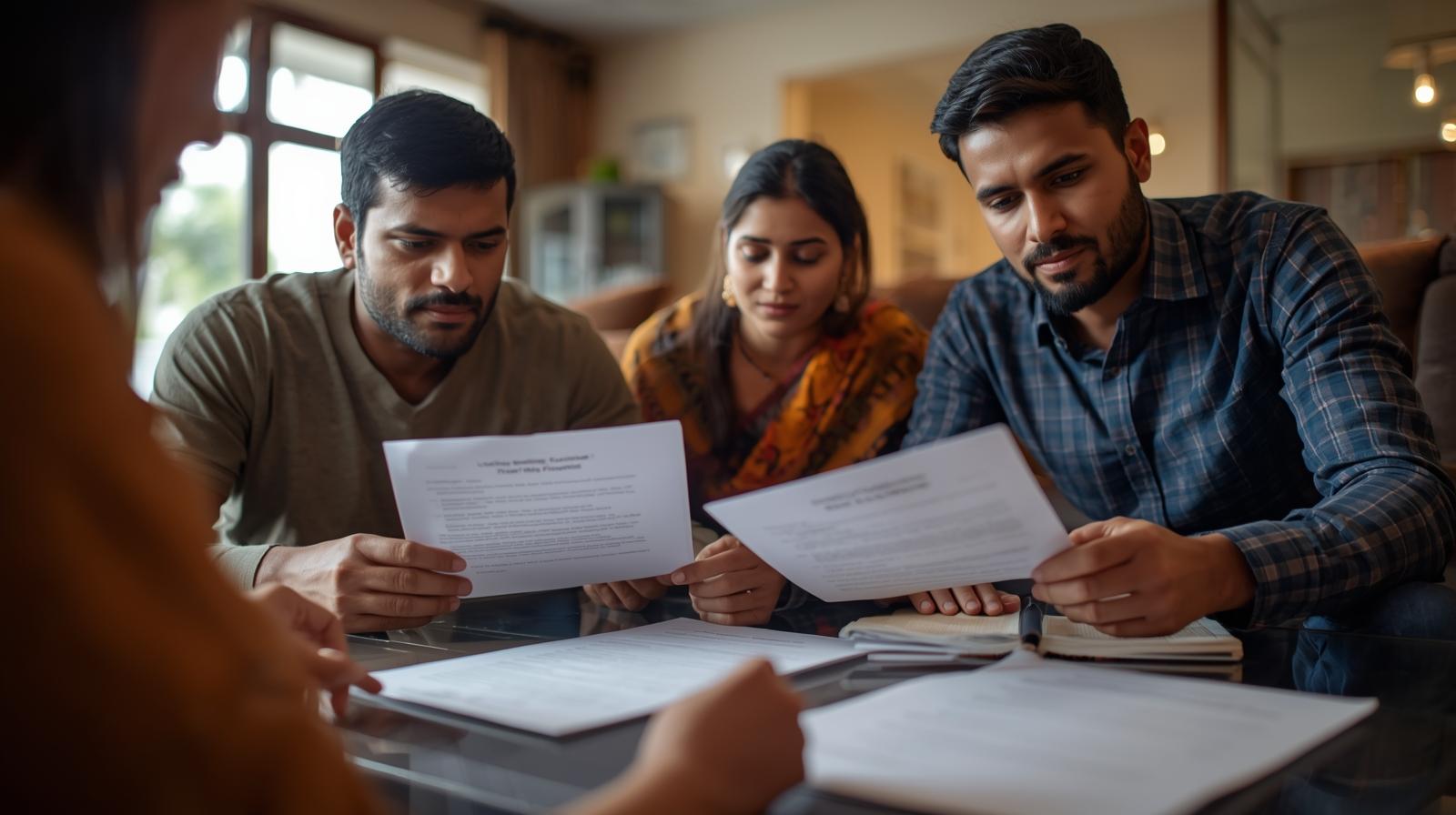 Family reviewing estate planning documents together at home