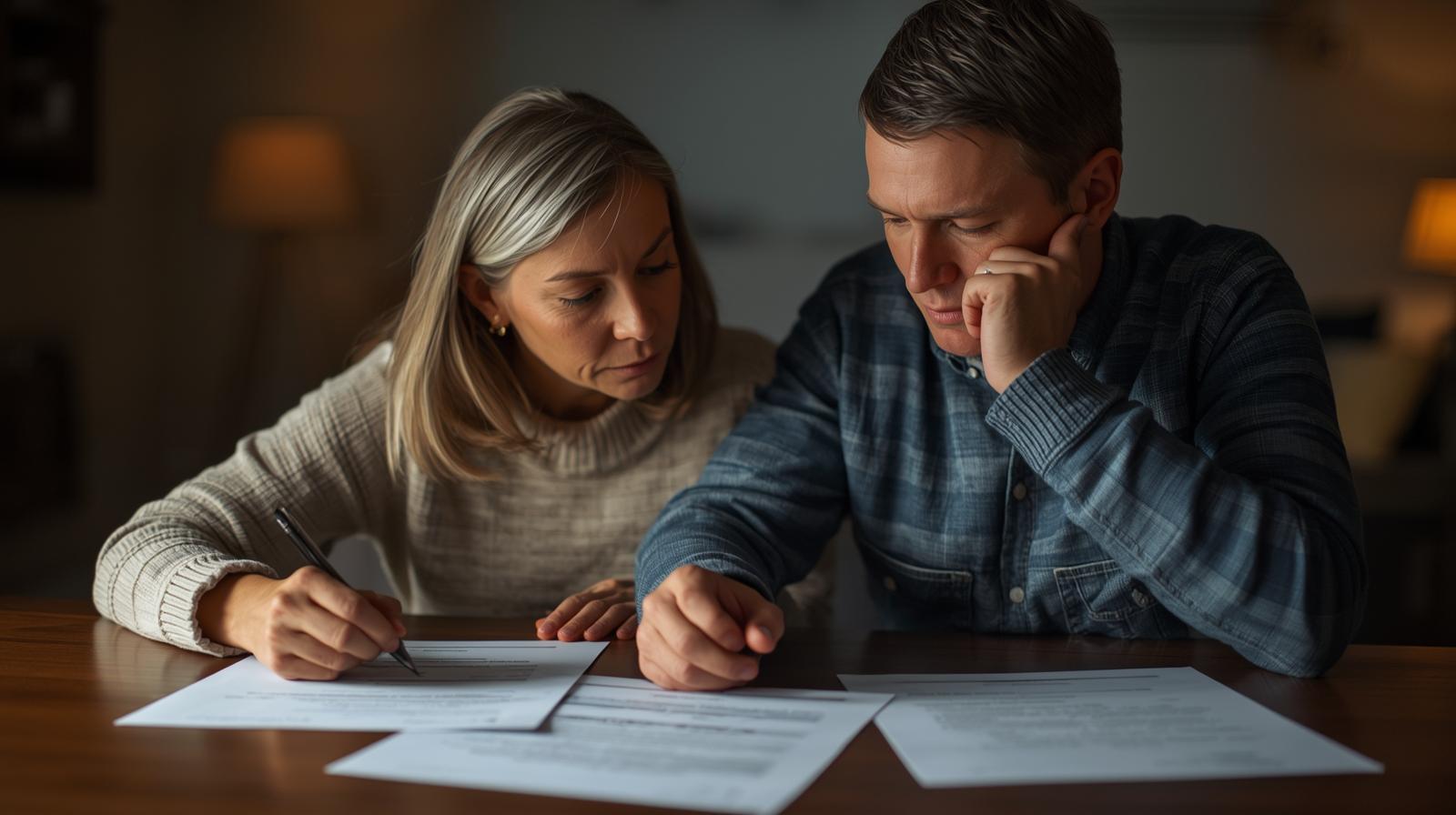 A caring mother and son reviewing life insurance benefits together