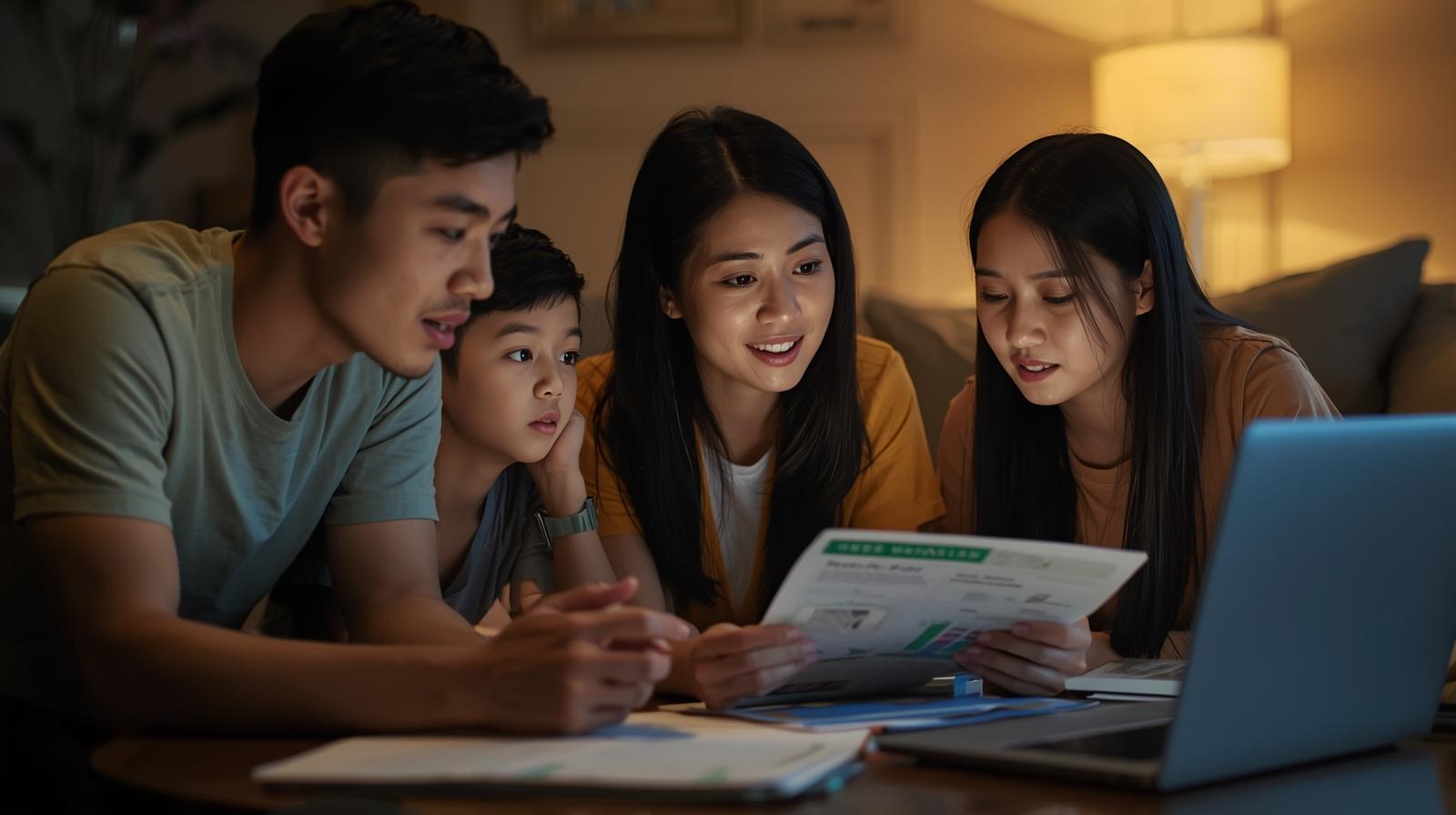Family learning about credit scores and rebuilding financial stability 