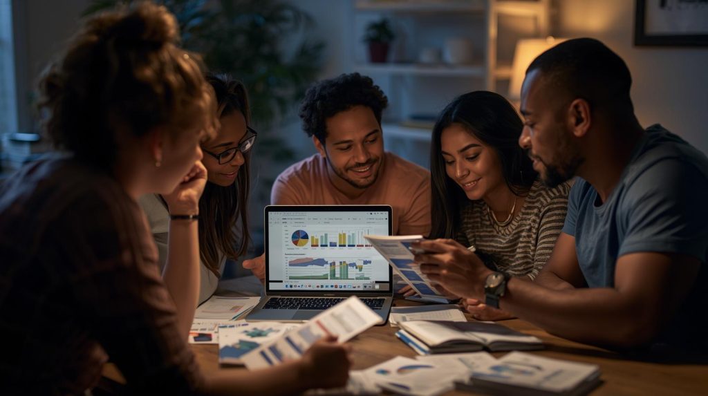 Family learning about credit scores and rebuilding financial stability