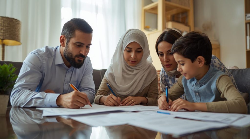 Family reviewing a monthly budget together – setting a monthly budget that works