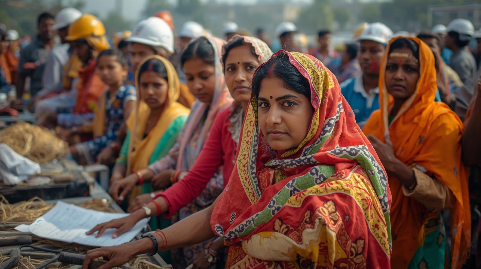  A local job fair or construction site with diverse workers

