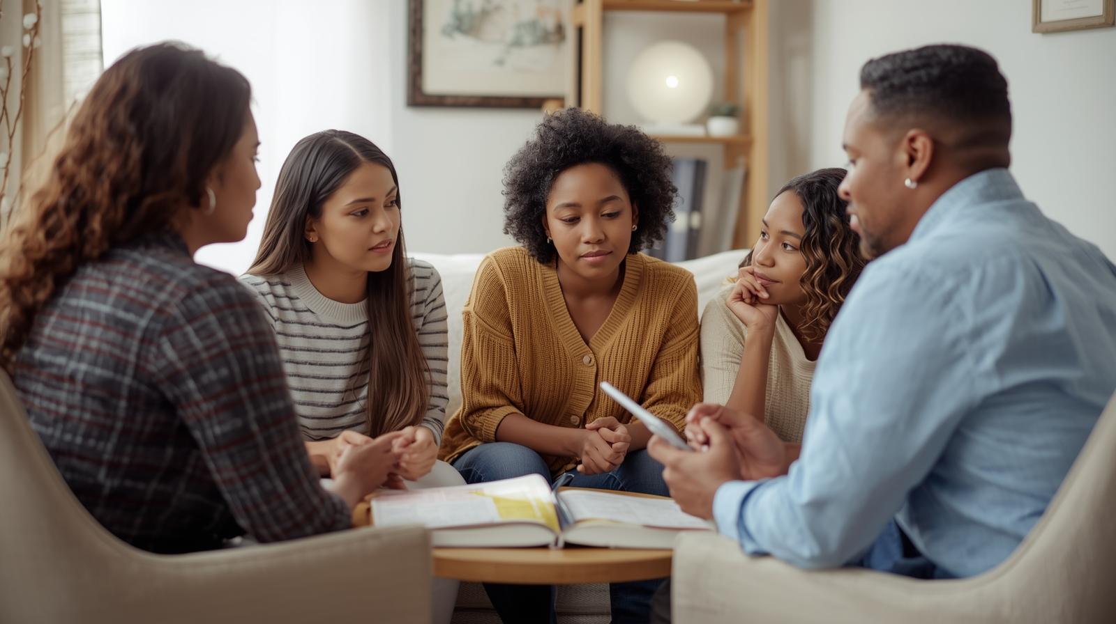 Family discussing burial vs. cremation options with a counselor