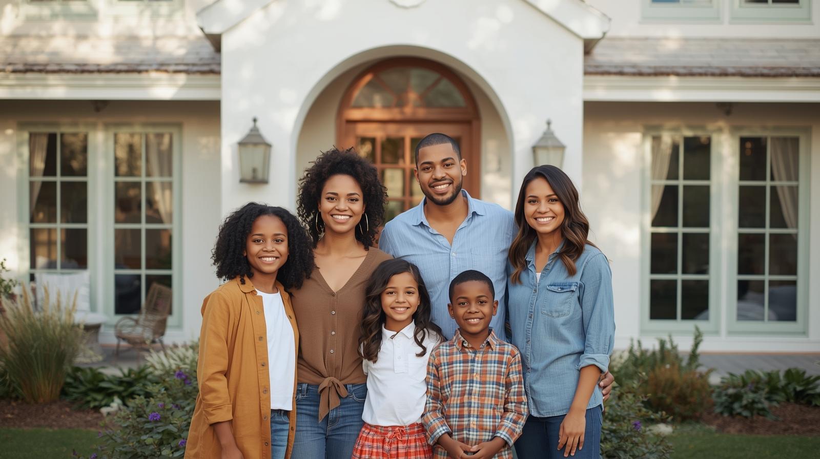 amily standing in front of B’resheet-renovated home
